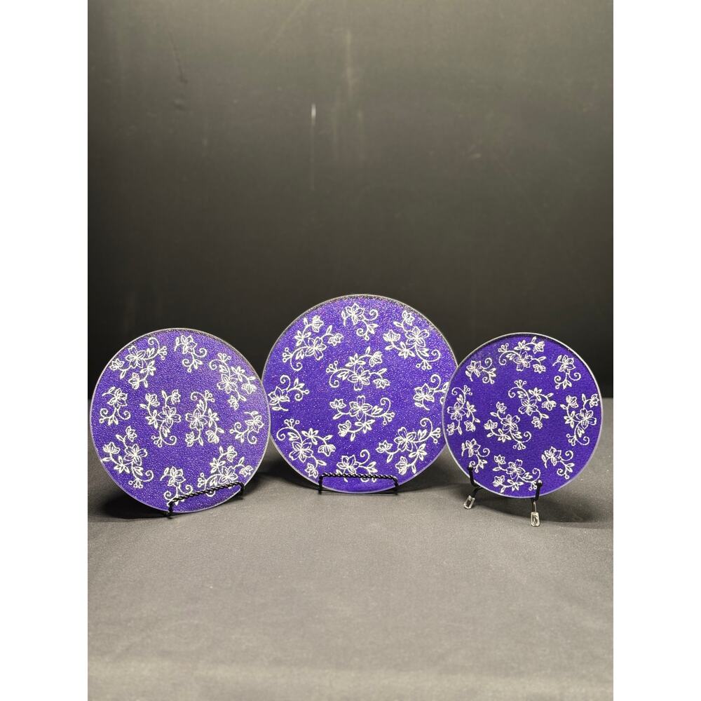 Set of 3 Temptations Blue Lace Trivets – 7.5", 6.5", 6" – Elegant Vintage